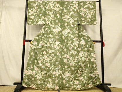 平和屋着物■小紋　草花文　たたき染め　洗える着物　AABH9317fw