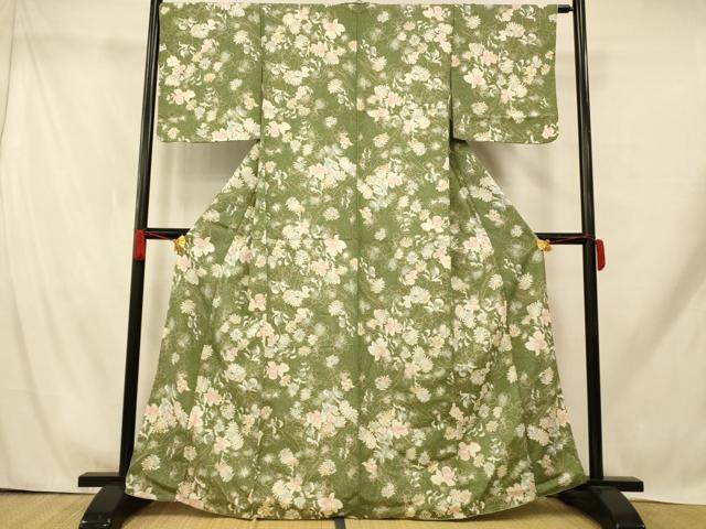 平和屋着物■小紋　草花文　たたき染め　洗える着物　AABH9317fw