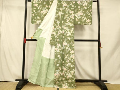平和屋着物■小紋　草花文　たたき染め　洗える着物　AABH9317fw