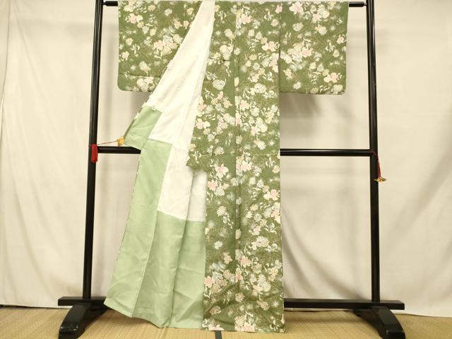 平和屋着物■小紋　草花文　たたき染め　洗える着物　AABH9317fw