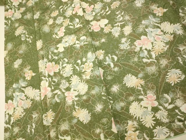 平和屋着物■小紋　草花文　たたき染め　洗える着物　AABH9317fw