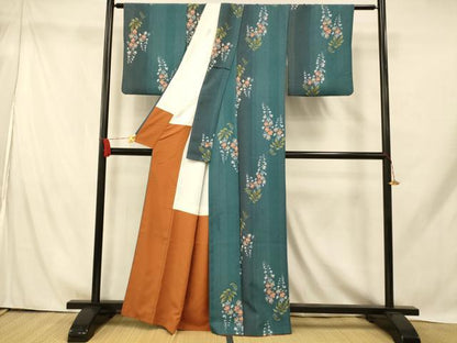 平和屋着物■小紋　枝花文　暈し染め　洗える着物　AABH9321fw