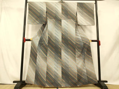 平和屋着物■小紋　斜縞　胴抜き仕立て　洗える着物　AABH9325fw