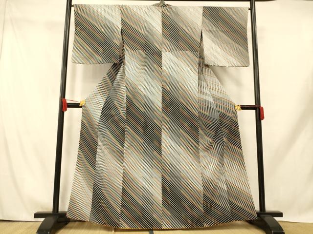 平和屋着物■小紋　斜縞　胴抜き仕立て　洗える着物　AABH9325fw