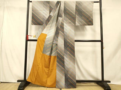 平和屋着物■小紋　斜縞　胴抜き仕立て　洗える着物　AABH9325fw