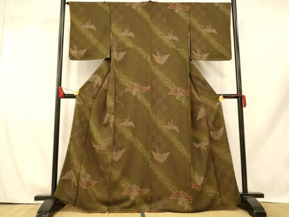平和屋着物■小紋　斜縞　折り鶴　暈し染め　洗える着物　未使用　AABH9329fw