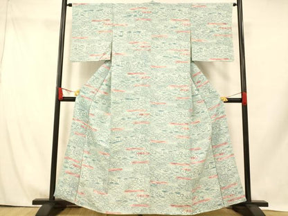 平和屋着物■上質な小紋 青海波草花文 正絹 逸品 AABH9336fw