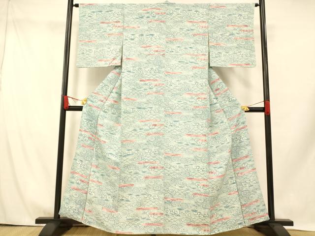 平和屋着物■上質な小紋 青海波草花文 正絹 逸品 AABH9336fw