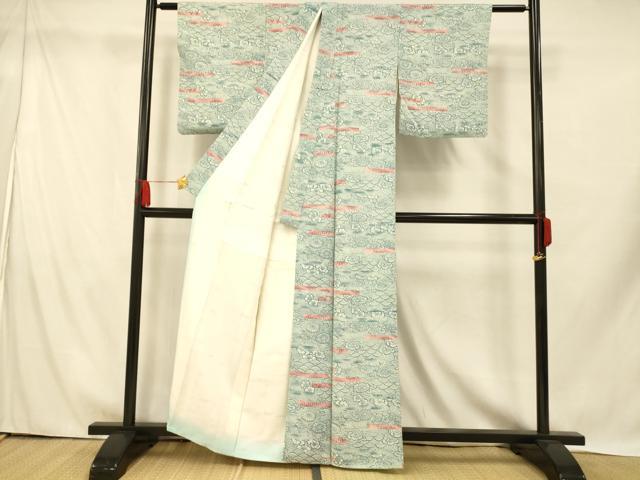 平和屋着物■上質な小紋 青海波草花文 正絹 逸品 AABH9336fw