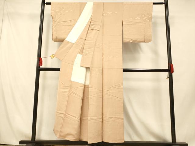 平和屋着物■上質な色無地 雲取り青海波地紋 白茶色 胴抜き仕立て 正絹 逸品 AABH9338fw