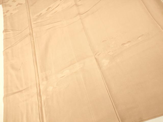 平和屋着物■上質な色無地 雲取り青海波地紋 白茶色 胴抜き仕立て 正絹 逸品 AABH9338fw