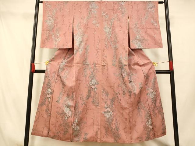 平和屋着物■上質な小紋 寿光織 草花文 銀彩 正絹 逸品 AABH9340fw