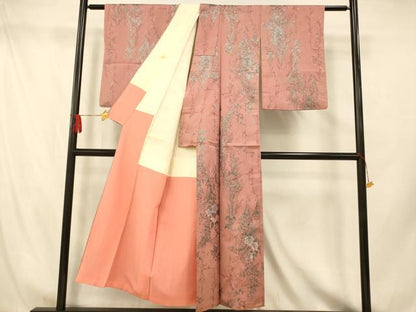 平和屋着物■上質な小紋 寿光織 草花文 銀彩 正絹 逸品 AABH9340fw
