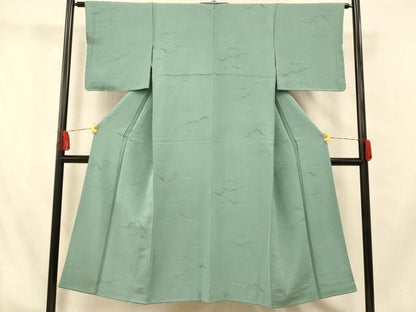 平和屋着物■上質な色無地 山重ね地紋 青竹色 正絹 逸品 AABH9343fw