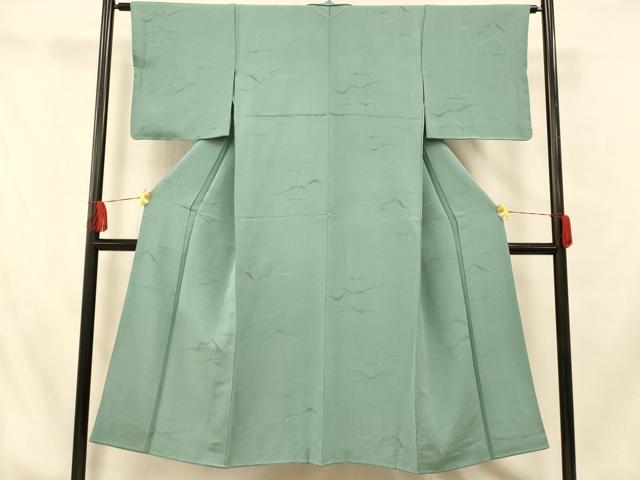 平和屋着物■上質な色無地 山重ね地紋 青竹色 正絹 逸品 AABH9343fw