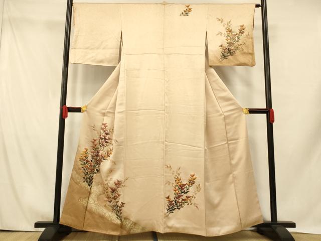 平和屋着物■訪問着 手描き 草花流水文 暈し染め 金銀彩 正絹 逸品 AABH9347fw