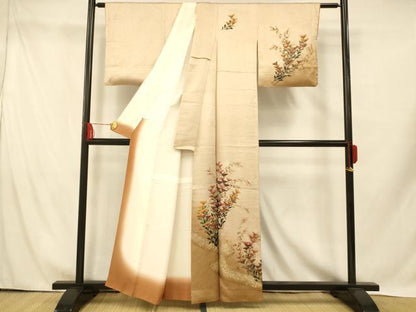 平和屋着物■訪問着 手描き 草花流水文 暈し染め 金銀彩 正絹 逸品 AABH9347fw