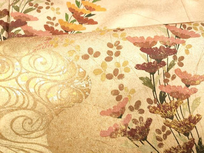 平和屋着物■訪問着 手描き 草花流水文 暈し染め 金銀彩 正絹 逸品 AABH9347fw