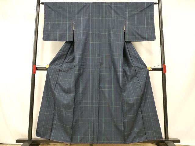 平和屋着物■上質な紬 格子 正絹 逸品 AABH9351fw