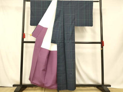 平和屋着物■上質な紬 格子 正絹 逸品 AABH9351fw