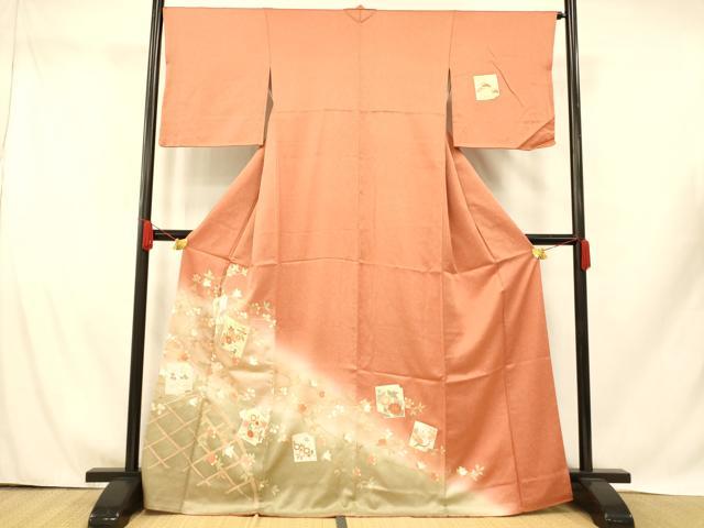 平和屋着物■訪問着 枝花色紙文 暈し染め 金彩 正絹 逸品 AABH9355fw