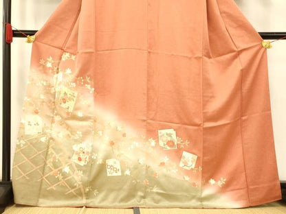 平和屋着物■訪問着 枝花色紙文 暈し染め 金彩 正絹 逸品 AABH9355fw