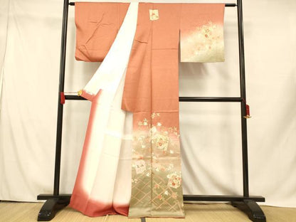 平和屋着物■訪問着 枝花色紙文 暈し染め 金彩 正絹 逸品 AABH9355fw