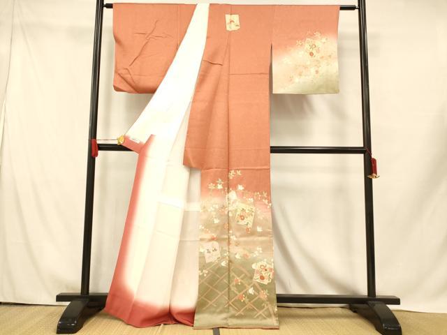 平和屋着物■訪問着 枝花色紙文 暈し染め 金彩 正絹 逸品 AABH9355fw