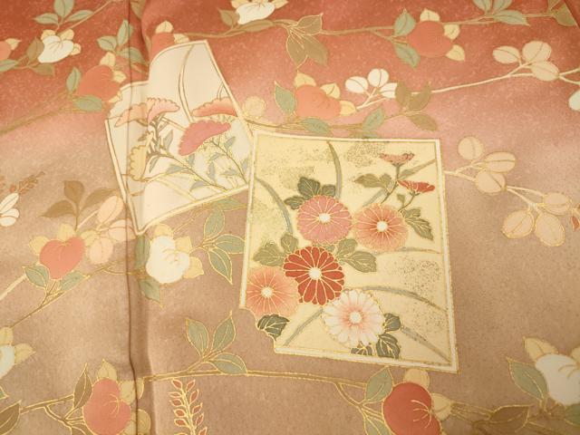 平和屋着物■訪問着 枝花色紙文 暈し染め 金彩 正絹 逸品 AABH9355fw