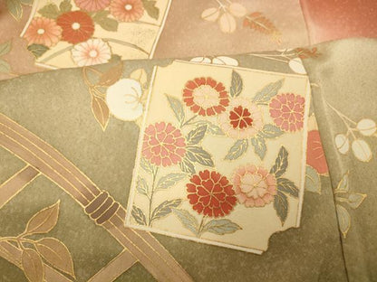 平和屋着物■訪問着 枝花色紙文 暈し染め 金彩 正絹 逸品 AABH9355fw