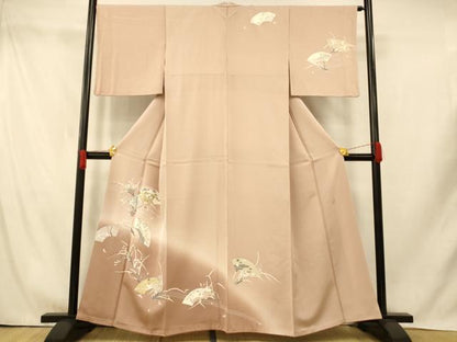 平和屋着物■訪問着 作家物 駒刺繍 地紙草花文 暈し染め 金銀彩 正絹 逸品 AABH9358fw