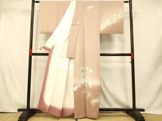 平和屋着物■訪問着 作家物 駒刺繍 地紙草花文 暈し染め 金銀彩 正絹 逸品 AABH9358fw