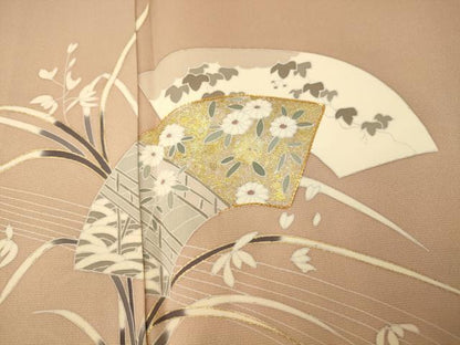 平和屋着物■訪問着 作家物 駒刺繍 地紙草花文 暈し染め 金銀彩 正絹 逸品 AABH9358fw