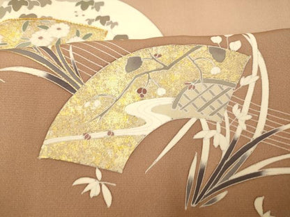 平和屋着物■訪問着 作家物 駒刺繍 地紙草花文 暈し染め 金銀彩 正絹 逸品 AABH9358fw