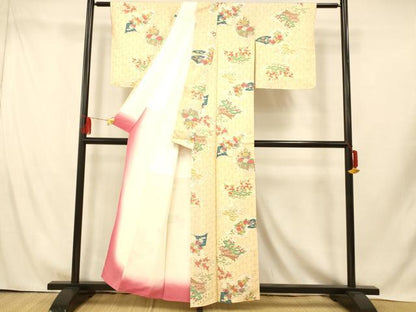 平和屋着物■上質な小紋　冊子風景草花文　金彩　正絹　逸品　AABH9359fw
