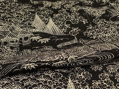 平和屋着物＊夏物 小紋 絽 風景文 正絹 逸品 AABH9361jd