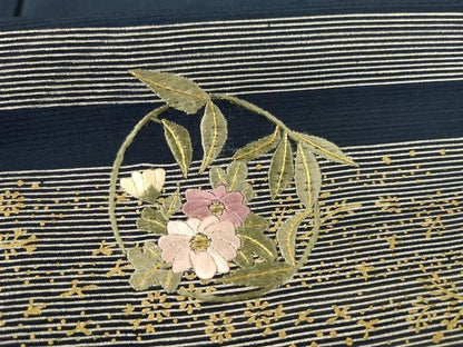 平和屋着物＊夏物 訪問着 絽 刺繍 草花丸文 金銀彩 正絹 逸品 AABH9365jd