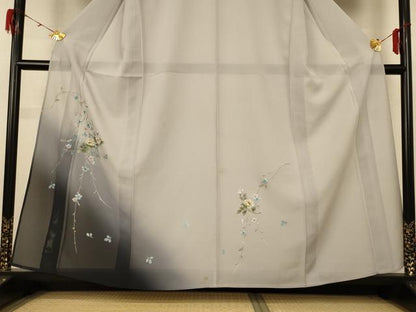 平和屋着物＊夏物　訪問着　絽　草花文　暈し染め　銀彩　正絹　逸品　AABH9369jd