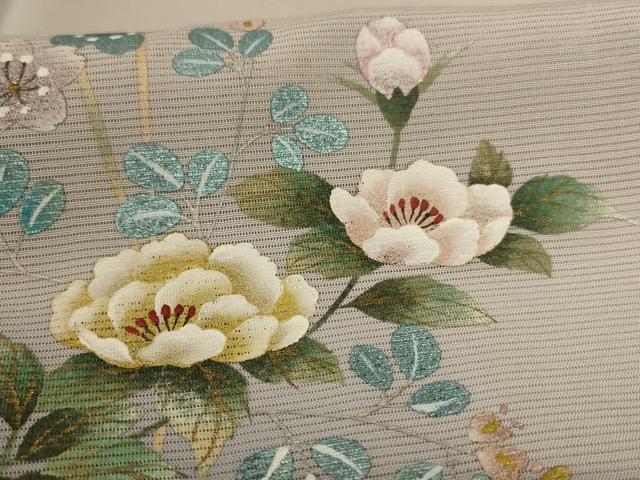 平和屋着物＊夏物　訪問着　絽　草花文　暈し染め　銀彩　正絹　逸品　AABH9369jd