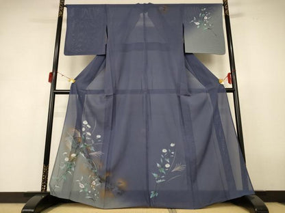 平和屋着物＊夏物 訪問着 絽 手描き 草花文 暈し染め 金彩 正絹 逸品 AABH9379jd