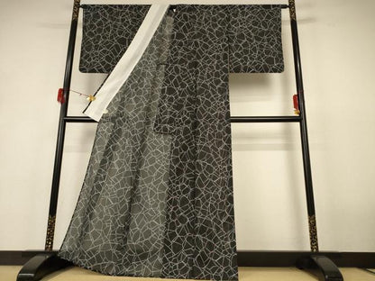 平和屋着物＊夏物　小紋　絽　幾何学文様　洗える着物　AABH9380jd