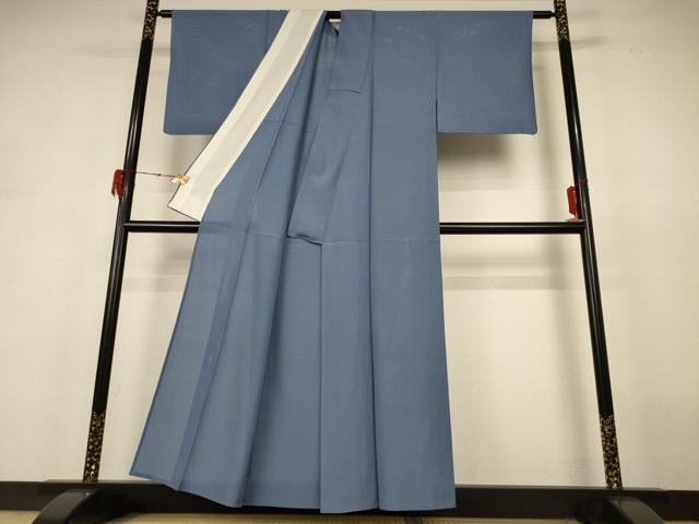 平和屋着物＊夏物 色無地 縦絽 藍鼠色 正絹 逸品 AABH9382jd