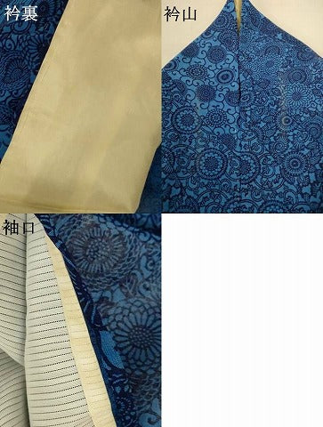 平和屋着物＊夏物 小紋 紗 更紗花文 洗える着物 AABH9392jd