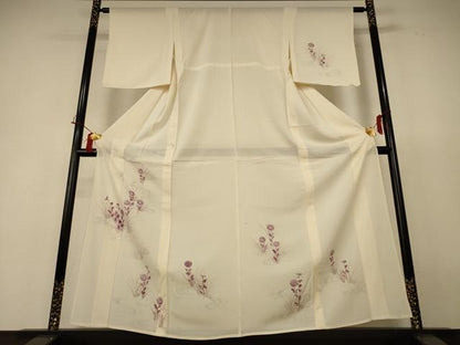 平和屋着物＊夏物 訪問着 絽 手描き 流水草花文 金彩 正絹 逸品 AABH9395jd