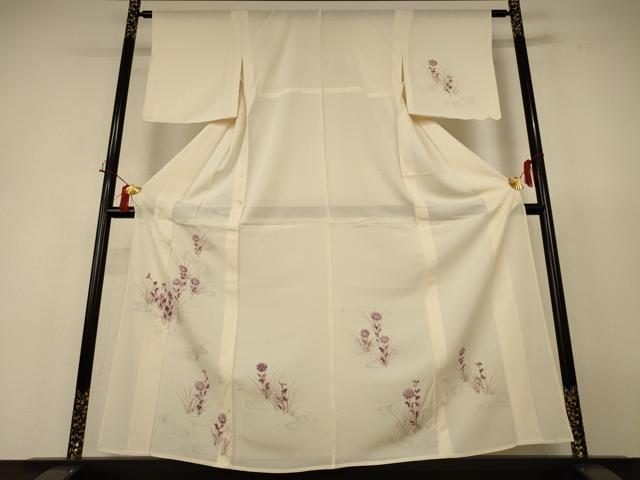 平和屋着物＊夏物 訪問着 絽 手描き 流水草花文 金彩 正絹 逸品 AABH9395jd
