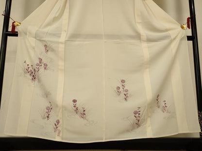 平和屋着物＊夏物 訪問着 絽 手描き 流水草花文 金彩 正絹 逸品 AABH9395jd