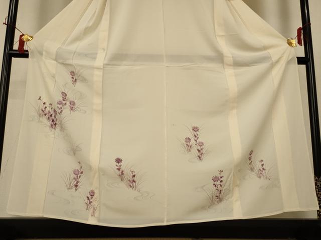 平和屋着物＊夏物 訪問着 絽 手描き 流水草花文 金彩 正絹 逸品 AABH9395jd