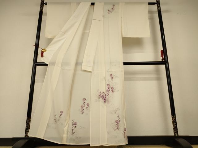 平和屋着物＊夏物 訪問着 絽 手描き 流水草花文 金彩 正絹 逸品 AABH9395jd