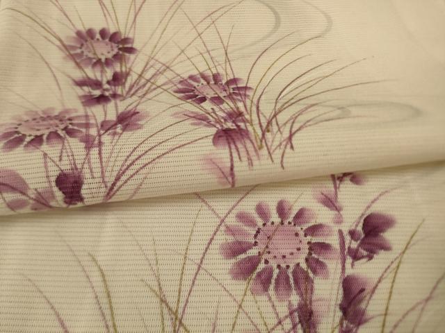 平和屋着物＊夏物 訪問着 絽 手描き 流水草花文 金彩 正絹 逸品 AABH9395jd