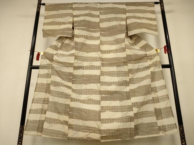 平和屋着物＊夏物　紗紬　横段霞文　正絹　逸品　AABH9417jd